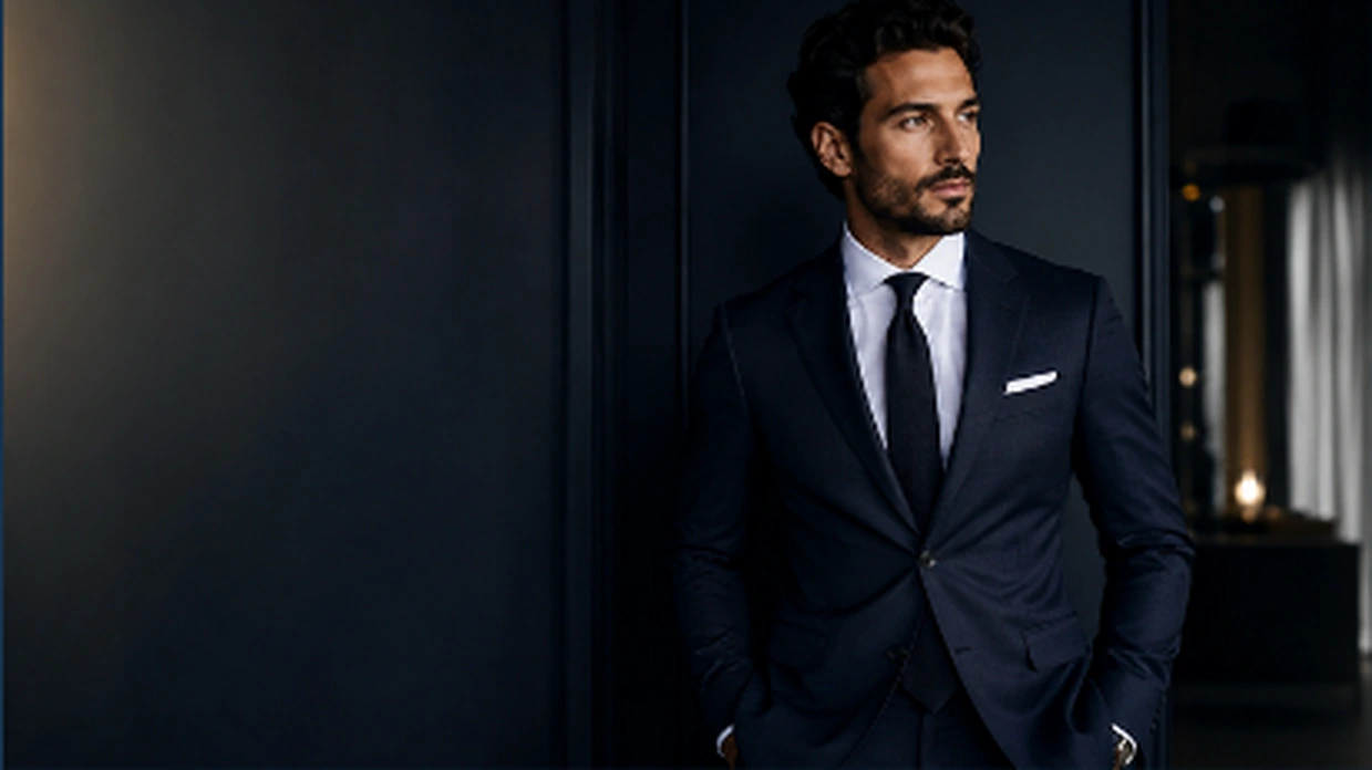 Hombre vestido con traje formal navy PACABE