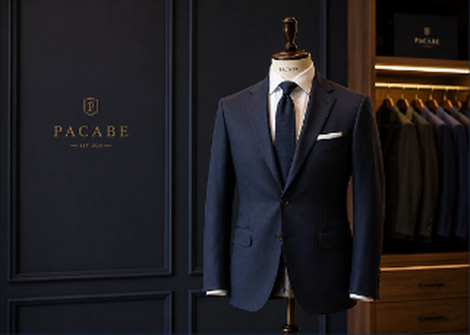 Traje formal PACABE exhibido en boutique